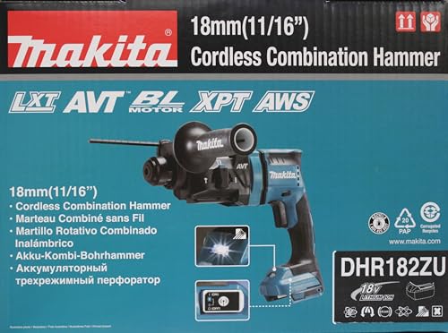 Makita Martillo combinado de batería DHR182ZU (sin batería, sin cargador, sin extracción de polvo)