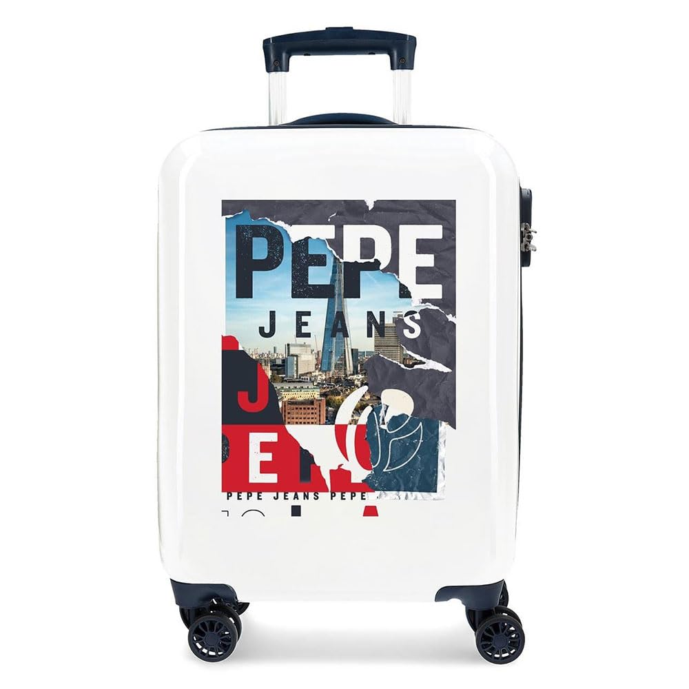 Pepe Jeans Digital Maleta de cabina Blanco 40x55x20 cms Rígida ABS Cierre TSA integrado 38,4 2 kgs 4 Ruedas dobles Equipaje de Mano