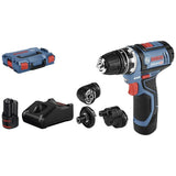 Bosch Professional 12V System GSR 12V-15 FC - Atornillador a batería (30 Nm, 4 cabezales FlexiClick, 2 baterías x 2,0 Ah, en L-BOXX)