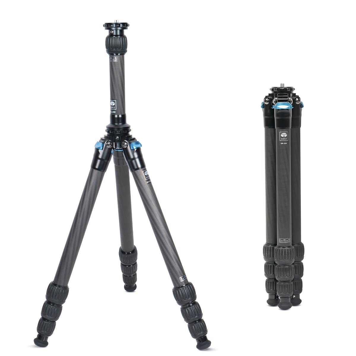 SIRUI 152cm Trípode de Viaje AM-284, Compacto Trípode para Cámara con Tubo de Extensión SL-200, Carbono Trípode Fotográfico con Patas de 4 Secciones para Videocámara, DSLR, Carga Máxima 15kg