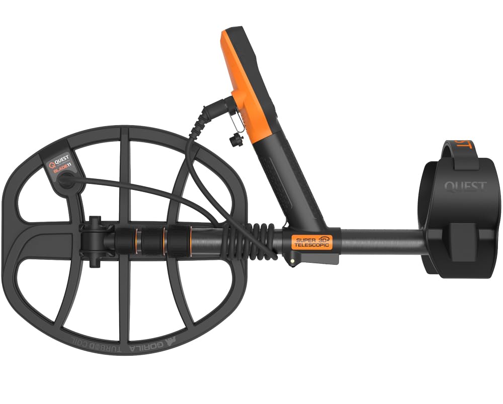Quest Detector de metales X10 IDmaxX con hoja de alto rendimiento de 11 x 10 pulgadas TurboD doble D bobina impermeable ligera incorporada USB-C batería recargable altavoz LED retroiluminación y