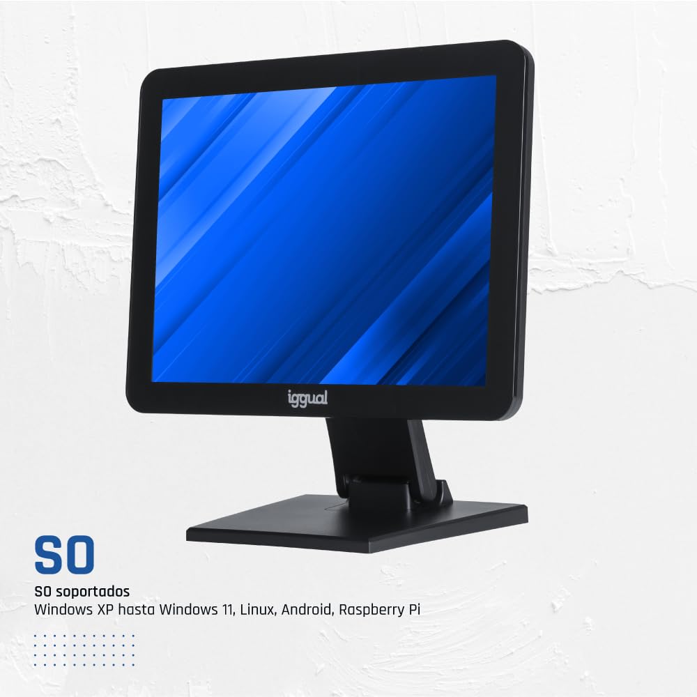 iggual Monitor Táctil 15", Formato 4:3 .- Panel Capacitivo 75Hz - Sist. Operativo Compatible : Windows 7 a 11, Android, Linux, Raspberry Pi- Conexiones: USB-A + VGA + HDMI, 300cd/m2, (MTL15X)