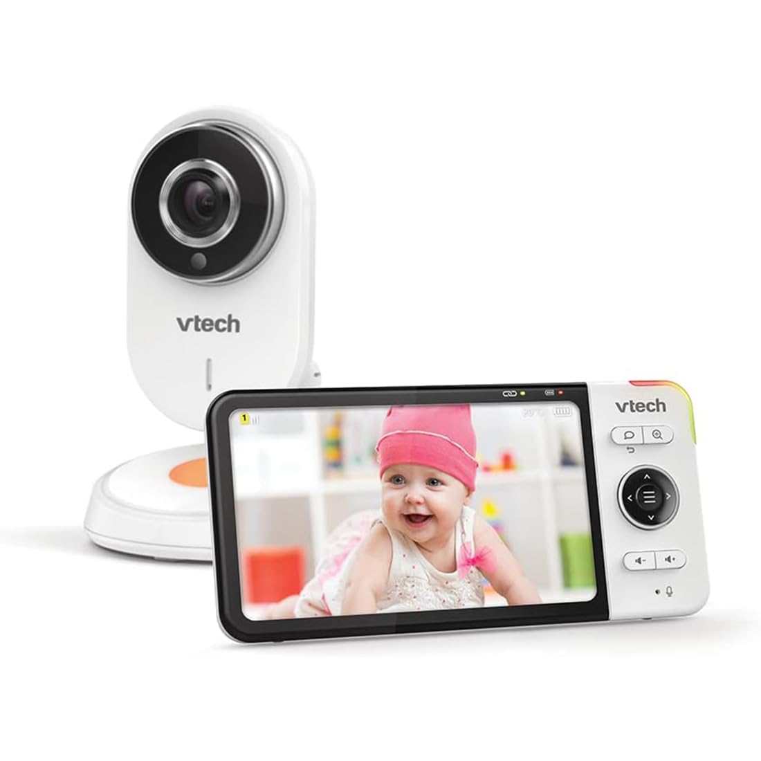 VTech - BM818 - Wide View HD Video Baby Monitor - 5 Inch Ultra Flat HD Display - Night Light and Lullabies 720p - Version ES White