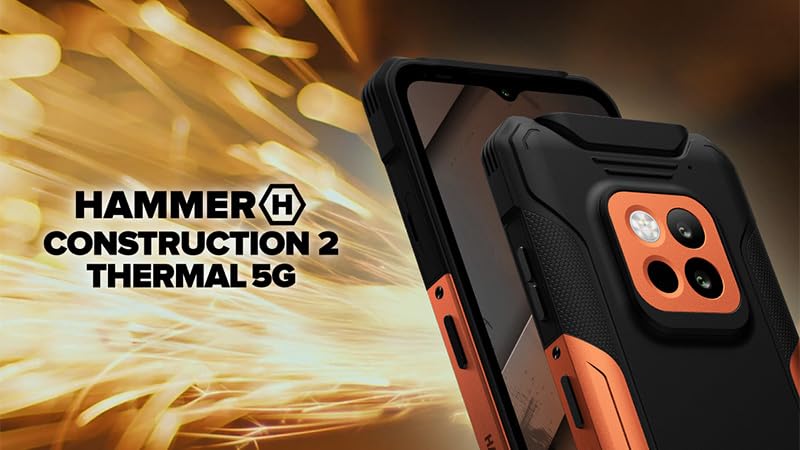 Hammer Construction 2 Thermal Smartphone ultrarresistente IP69 con termómetro y telémetro láser, 8+8GB RAM, Android 14, cámara Potente de 108mpx, batería de 6500mAh con función powerbank, 256GB/1TB