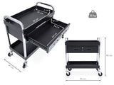 QUIRUMED - Carro para Peluquería y Tatuajes | Bandeja Superior e Inferior | Cajón con Cerradura | Ruedas con Freno, Negro, Normal, Acero Aleado