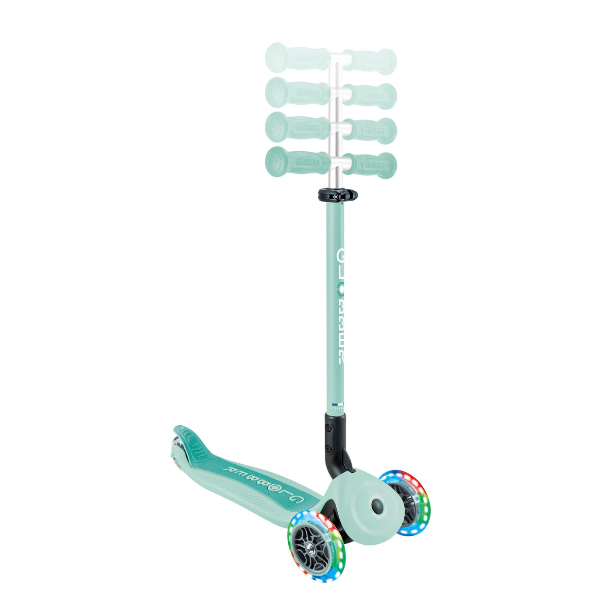 Globber GO UP Active Luces, Patinete evolutivo de 3 Ruedas con Luces para niños de 15 Meses a 9 años, Verde Menta
