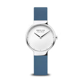 BERING 15531-700 Reloj de cuarzo para mujer con caja de acero inoxidable plateado de 31 mm y esfera blanca, correa de silicona, cristal de zafiro y resistencia al agua de 5 ATM