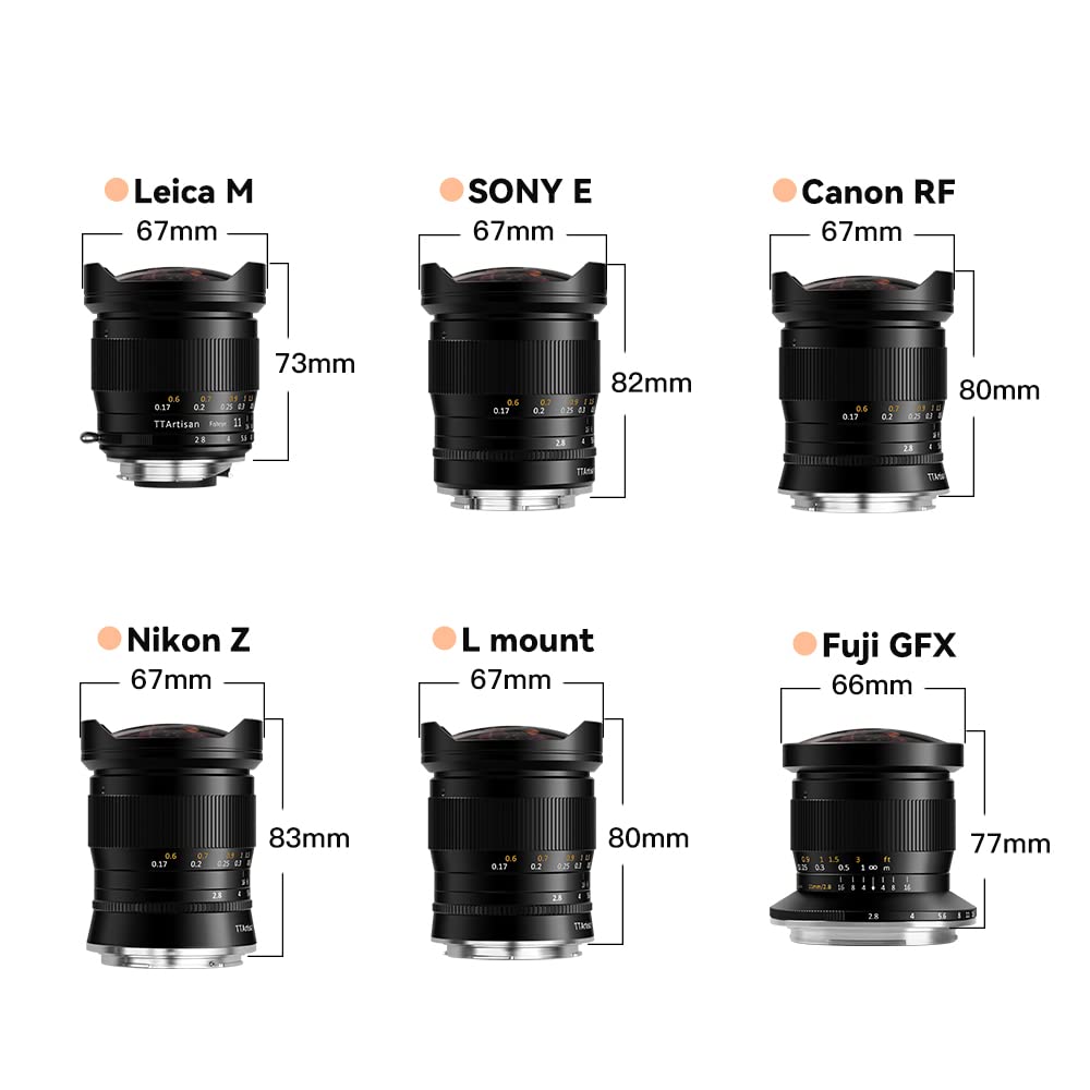 TT Artisan - Lente Ojo de pez de 11 mm f 2.8 conexión Sony E Mount Lente Ultra Gran Angular para Formato Completo en Carcasa de Aluminio, ángulo de Imagen de 180 Grados, 11 mm, F2.8, Negro