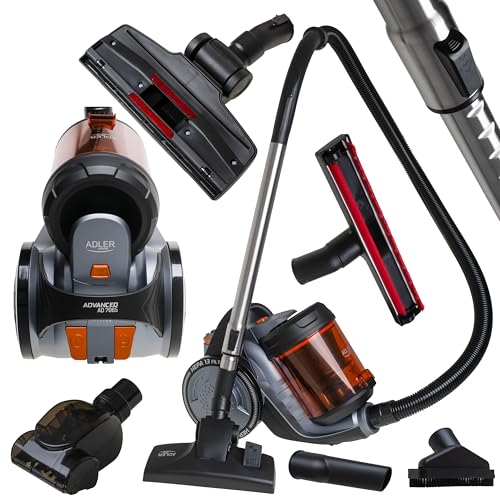 ADLER Aspiradora sin Bolsa Ciclónica AD7065, HEPA 13, Filtración ciclónica, Depósito 1,6L, Flujo de Aire máximo: 27 litros/Segundo, Gris y Naranja, con 5 Accesorios, Potencia Nominal: 700 W