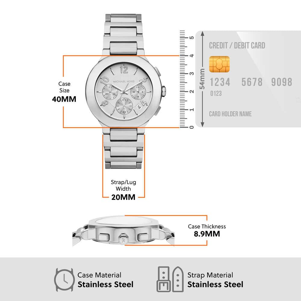 Michael Kors Reloj Gramercy para Mujer, Movimiento cronógrafo de Cuarzo con Correa de Acero Inoxidable, 40 mm, Tono Plateado