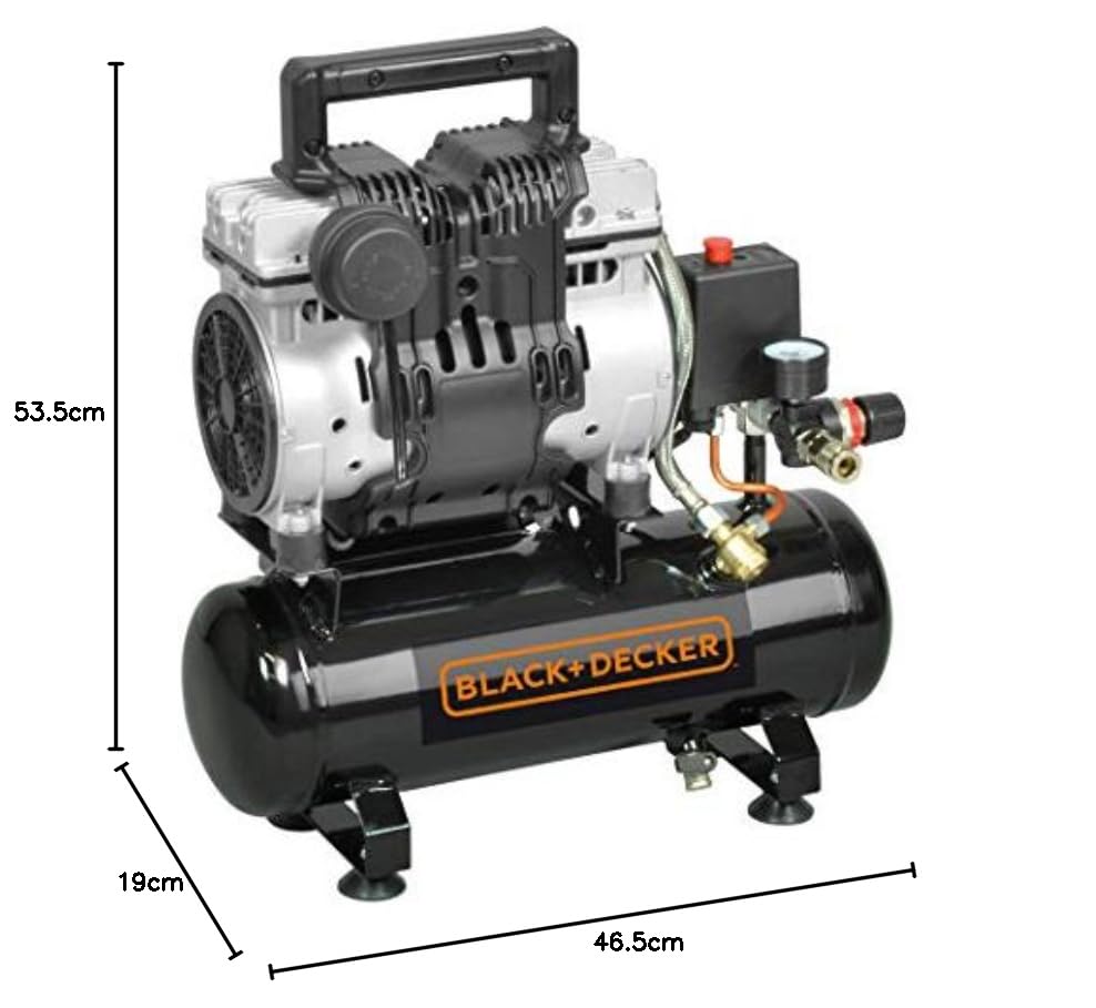 Black+Decker B2BB104BND359 - Compresor silencioso BD 100/6-ST - Ideal para usar dentro y alrededor de la casa, fácil de llevar, muy silencioso