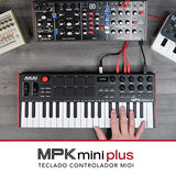 Akai Professional MPK Mini Plus - Teclado Controlador MIDI USB de 37 Mini Teclas con 8 Pads MPC, Secuenciador, MIDI/CV/Gate I/O, Software de Producción y Native Instruments Sound Package