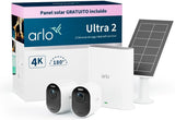 Arlo Ultra 2 Camara de Vigilancia WiFi Exterior 4K + Panel Solar, Camara de Vigilancia WiFi Interior, Sensor de Movimiento, Visión Nocturna Color, Prueba Arlo Secure Incluida, 2 Cámaras, Negras