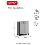 Keter Armario Titan Bajo|Almacenaje Interior y Exterior|Resina|Resistente al Agua con 2 Puertas y 2 Baldas regulables en altura|Color Negro/Gris|80 x 44 x 182 cm