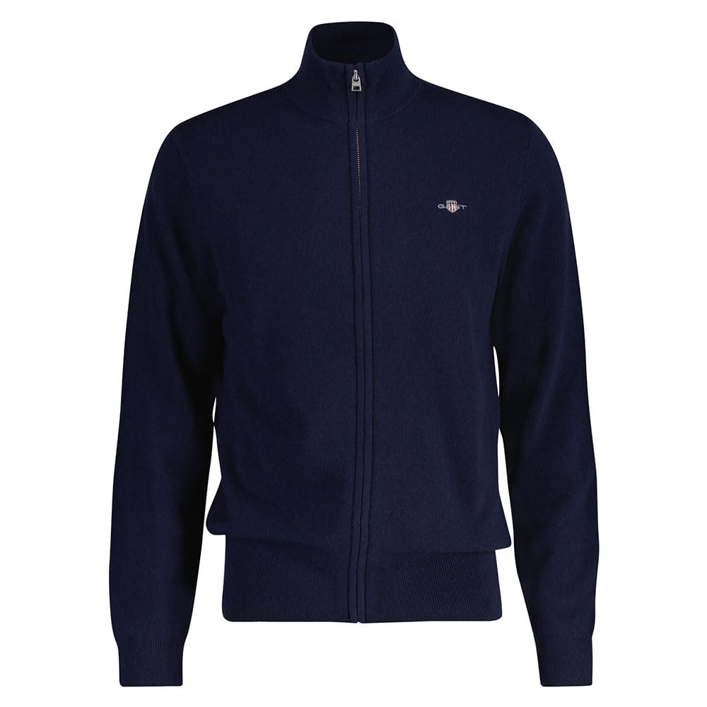 GANT Cárdigan extrafino con Cremallera de Lana de Cordero Suéter, Marine, XL para Hombre