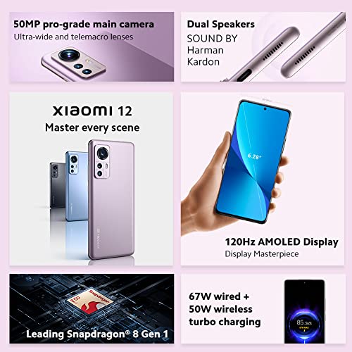 Xiaomi 2201123G 12 Smartphone Pantalla de 6.28” 120Hz AMOLED, Snapdragon 8 Gen 1, Triple Cámara de 50MP+13MP+5MP, 4500mAh, Color Gris, 8 + 128 GB