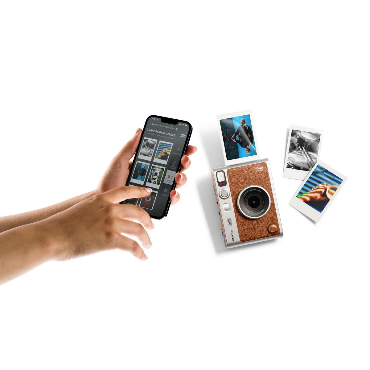 instax Mini EVO marrón. Cámara e Impresora con Pantalla LCD de 2,7 Pulgadas, 10 Efectos de Lente y 10 Efectos de película