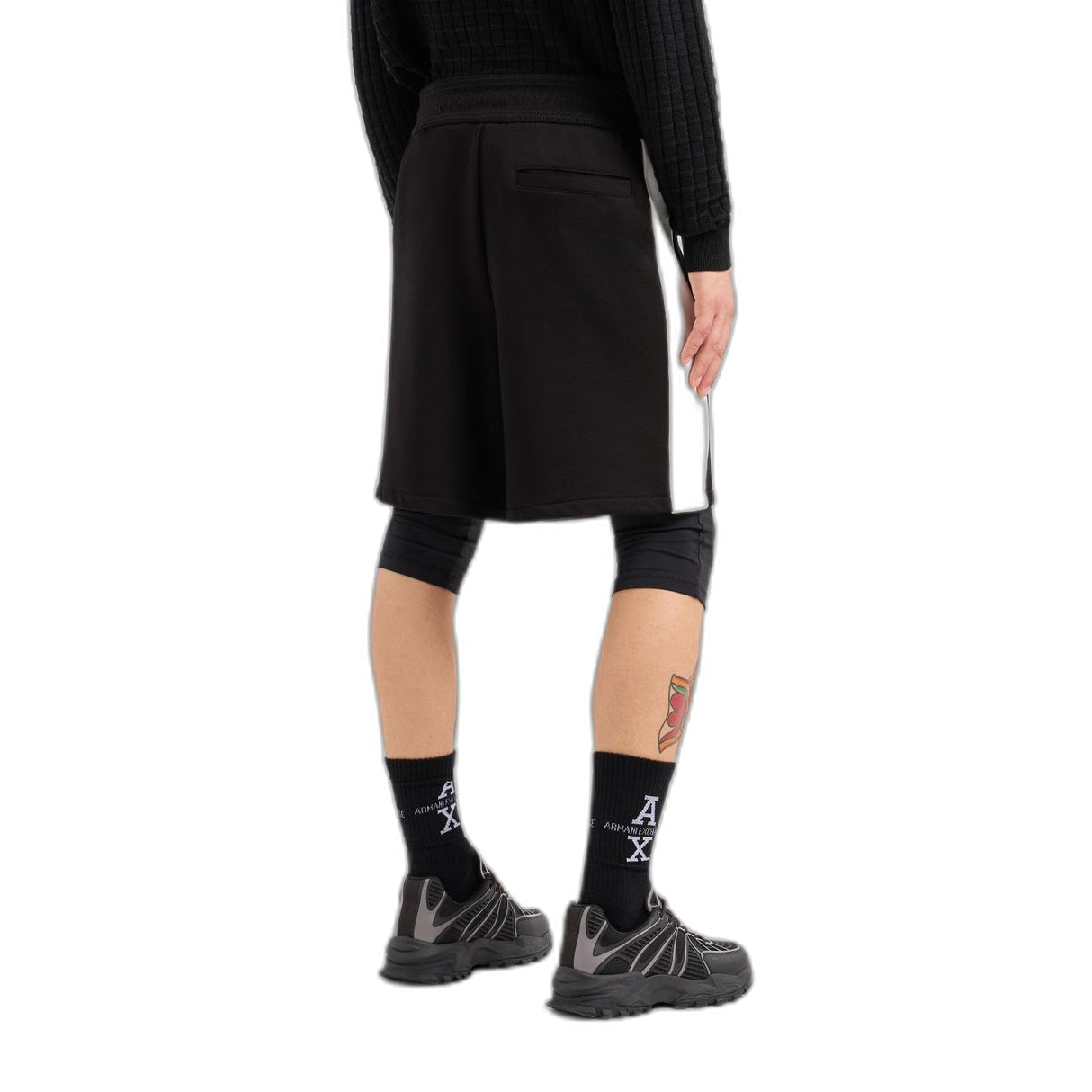 Armani Exchange Cotton French Terry Sweatshort with Stacked AX Logo Pantalones Cortos, Negro y Blanco Roto, L para Hombre