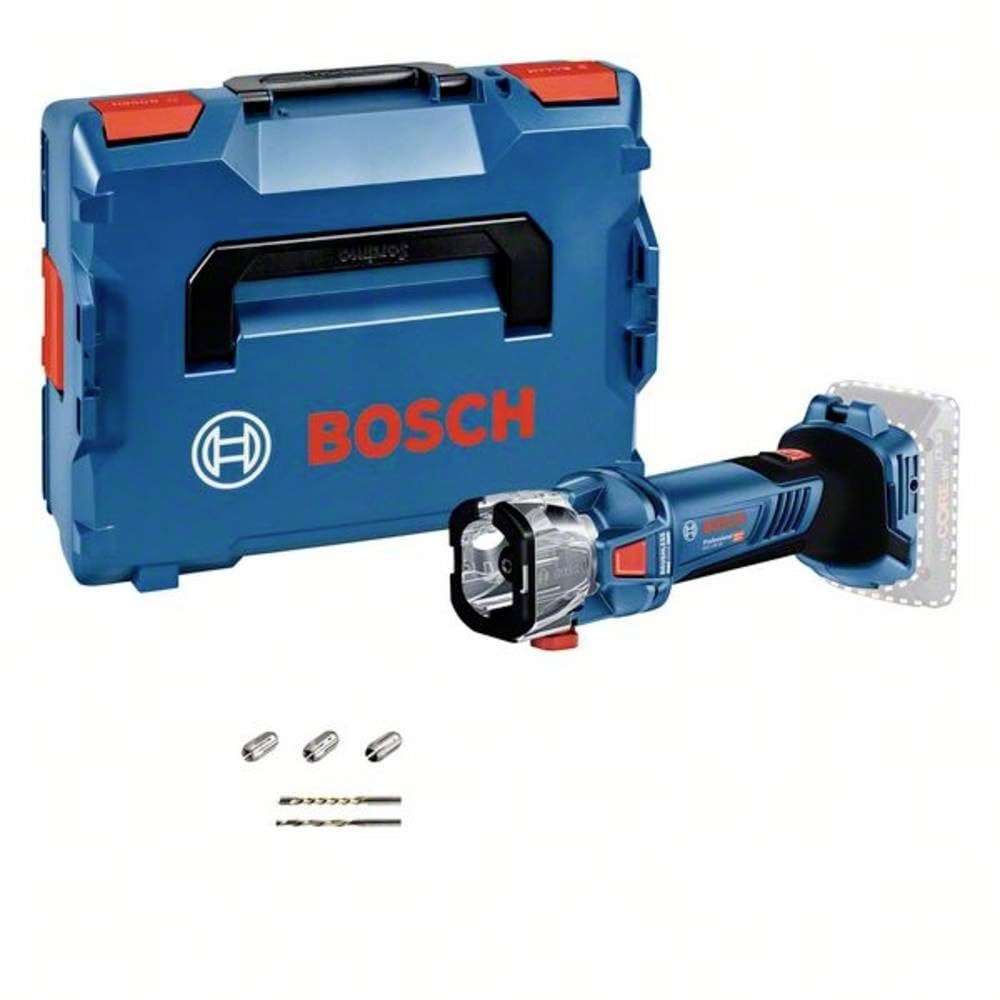 Bosch Professional 18V System GCU 18V-30 - Fresadora de corte a batería para panel yeso (Brushless, 30000 rpm, 3 pinzas sugeción, 2 brocas, adaptador aspiración, en L-BOXX)