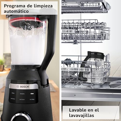 Bosch, batidora de vaso MMB6652B, VitaPower Serie 6, motor de 1800 vatios, velocidad del motor de hasta 45.000 rpm, 6 programas automáticos, jarra batidora Tritan, negro