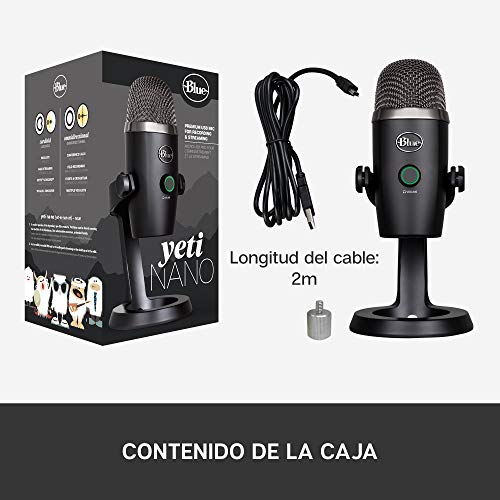 Logitech for Creators Blue Yeti Nano Micrófono de condensador USB Premium, Grabación, Streaming, Gaming, Podcasting, PC, Mac, Efectos Blue VO!CE, Cardioide y Omnidireccional, Sin Latencia - Negro