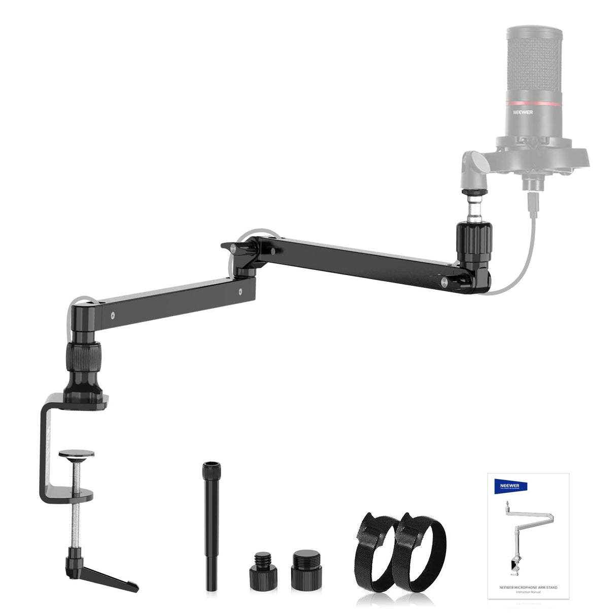 NEEWER Soporte Escritorio con Mic Brazo Perfil Bajo con Amortiguación, 360° Brazos Articulados Giratorios con Poste Elevado y Canales Gestión Cables para Micrófono, Podcast, Streaming, Zoom, MST002