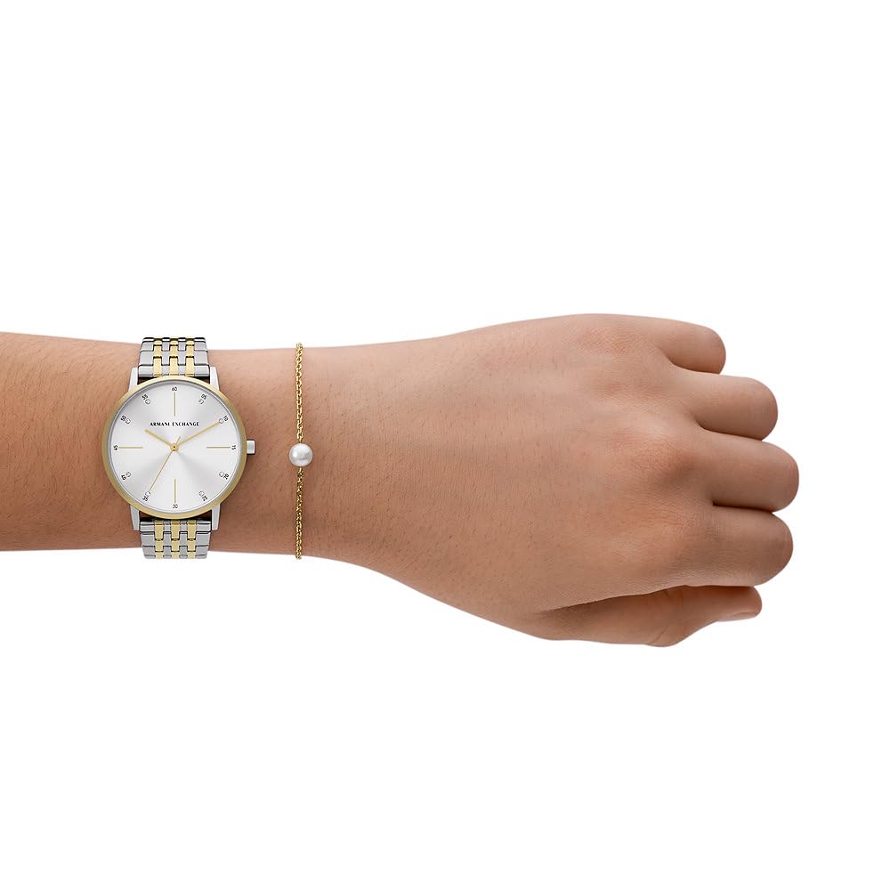 Armani Exchange Orologio da donna, Movimento al quarzo a tre lancette e cassa da 36 mm con cinturino in acciaio inossidabile, Conjunto tono plata y tono oro