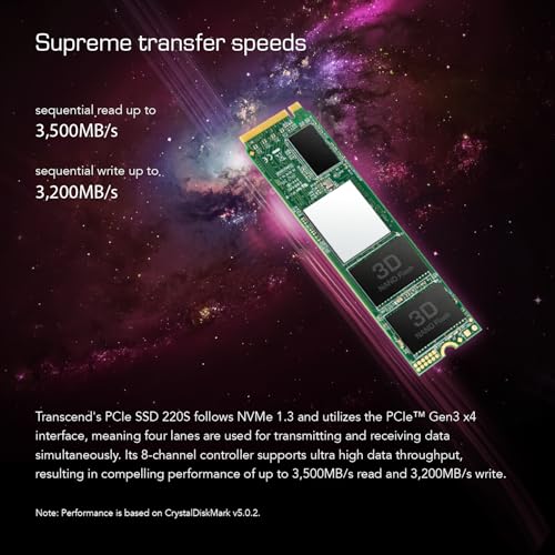 Transcend SSD Interno MTE220S NVMe PCIe Gen3 x4 M.2 2280 2TB 3D TLC NAND con DRAM Cache - TS2TMTE220S