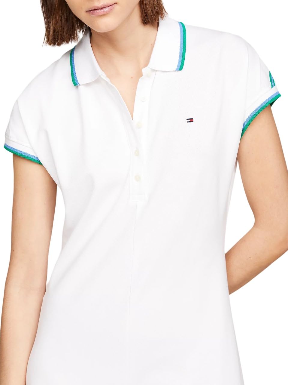 Tommy Hilfiger Vestido Tipo polo Hasta la Rodilla para Mujer, Blanco (Th Optic White), M
