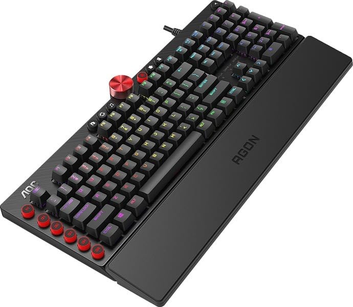 AOC AGON AKG700 Teclado de gaming - Teclado para PC con distribución en alemán e interruptores Cherry MX Red, Anti-Ghosting, N-Key Rollover y software programable AOC G-Tools, negro