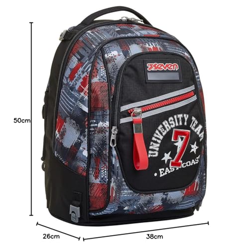 Seven Mochila con Ruedas TROLLEY NEW TECH WORLD, Negro - Mochila 3 en 1, Mochila Escolar con Carro - Bolso Escolar Niños, Niñas, Adolescentes - Bolsillo Frontal con Cremallera