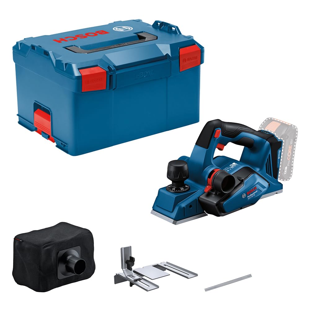 Bosch Professional 18V System cepillo a batería GHO 18V-26 (Brushless, incl. bolsa para polvo, tope paralelo, 1 cuchilla Wood Razor, sin baterías ni cargador, en L-BOXX)