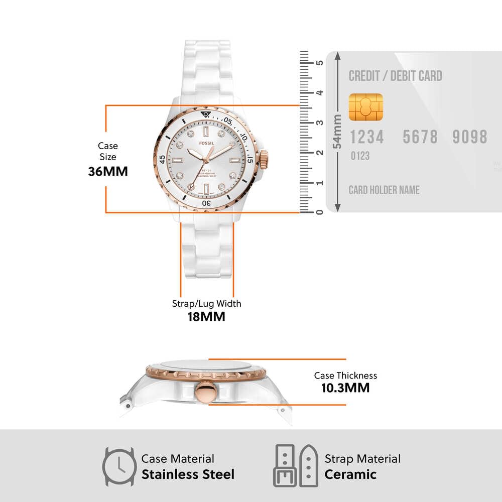 Fossil Reloj Analógico para Mujer de Cuarzo con Correa en Cerámica CE1107