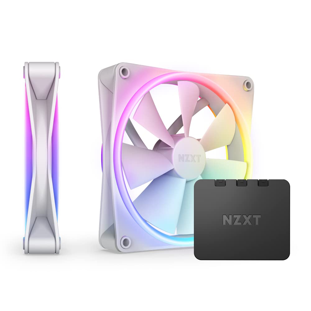 NZXT F140 Duo Twin Pack - Ventiladores RGB de doble cara de 140 mm con controlador RGB - 20 LEDs direccionables individualmente - Flujo de aire equilibrado y presión estática - Blanco