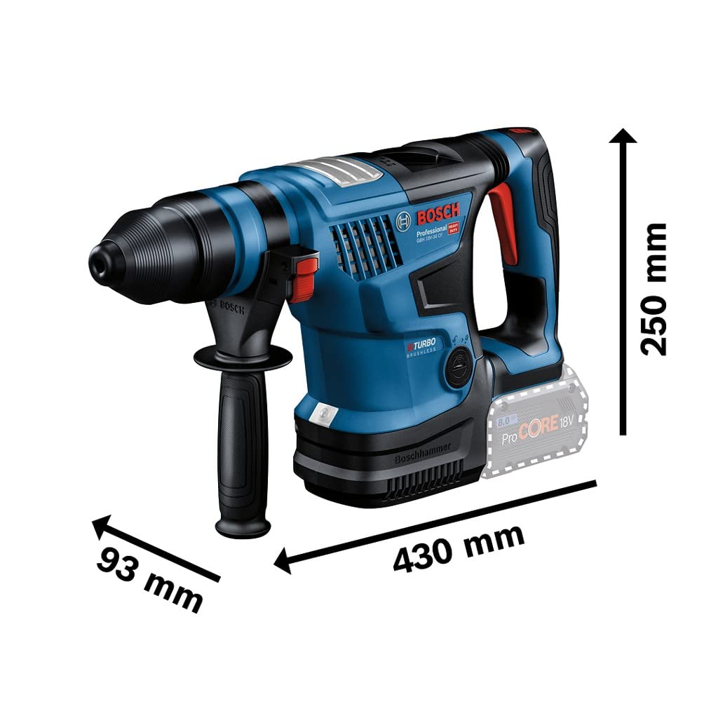 Bosch Professional BITURBO GBH 18V-34 CF - Martillo perforador combinado a batería (18V, 5,8 J, Ø máx. hormigón 32 mm, SDS plus, Connectivity, sin batería, en maletín)
