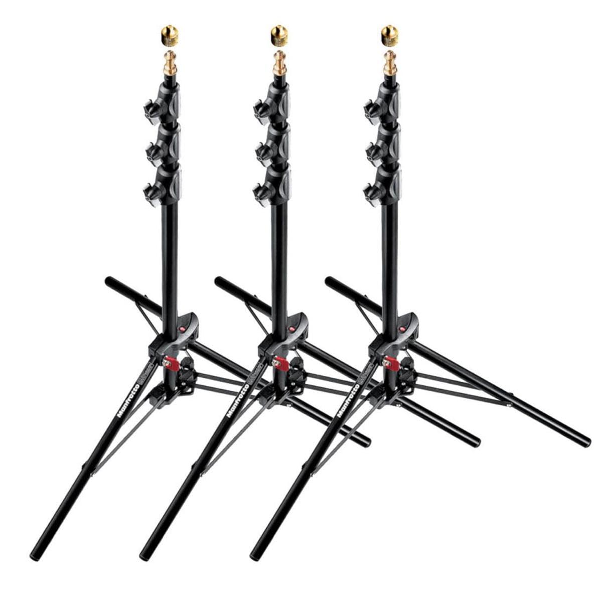 Manfrotto 1051BAC-3 - Mini Soporte Compacto de Aluminio de 6 pies y 9 Pulgadas con 4 Secciones y 3 elevadores, Paquete de 3 (Negro)