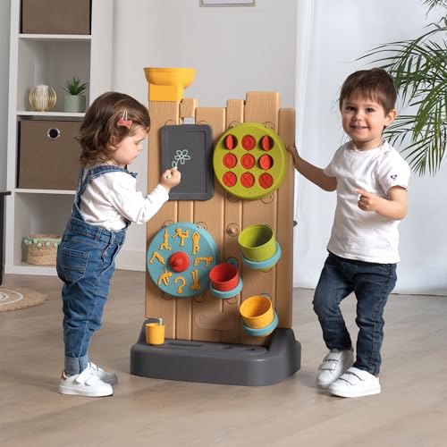 Smoby- Muro de Actividades Doble Cara- Diversión 6 en 1 Circuito de Bolas y Agua, Tres en Raya, Pizarra, Juego de Lanzar Pelotas y más, 29 Accesorios, A Partir de 2 Años (7600840300)