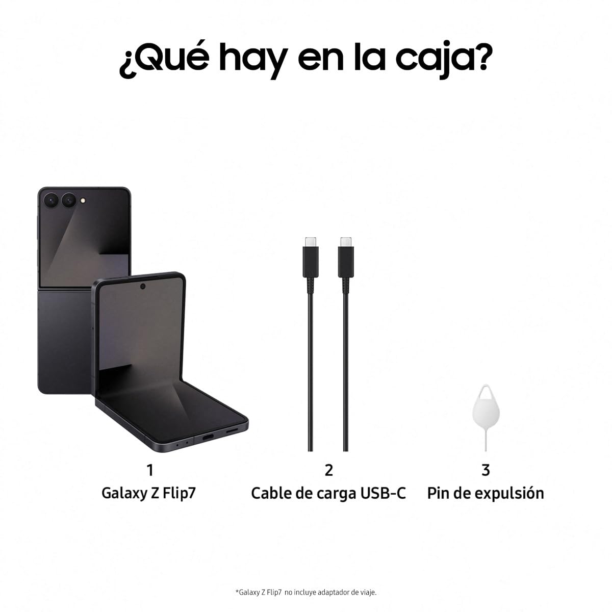 Samsung Galaxy Z Flip7 256GB - Móvil con IA, Diseño Plegable, Pantalla Amplia, Cámara Selfie 50MP, Procesador 3nm, Memoria 12GB, Negro Oscuro, Garantía 3 Años + 1 año Extra (Versión Española)