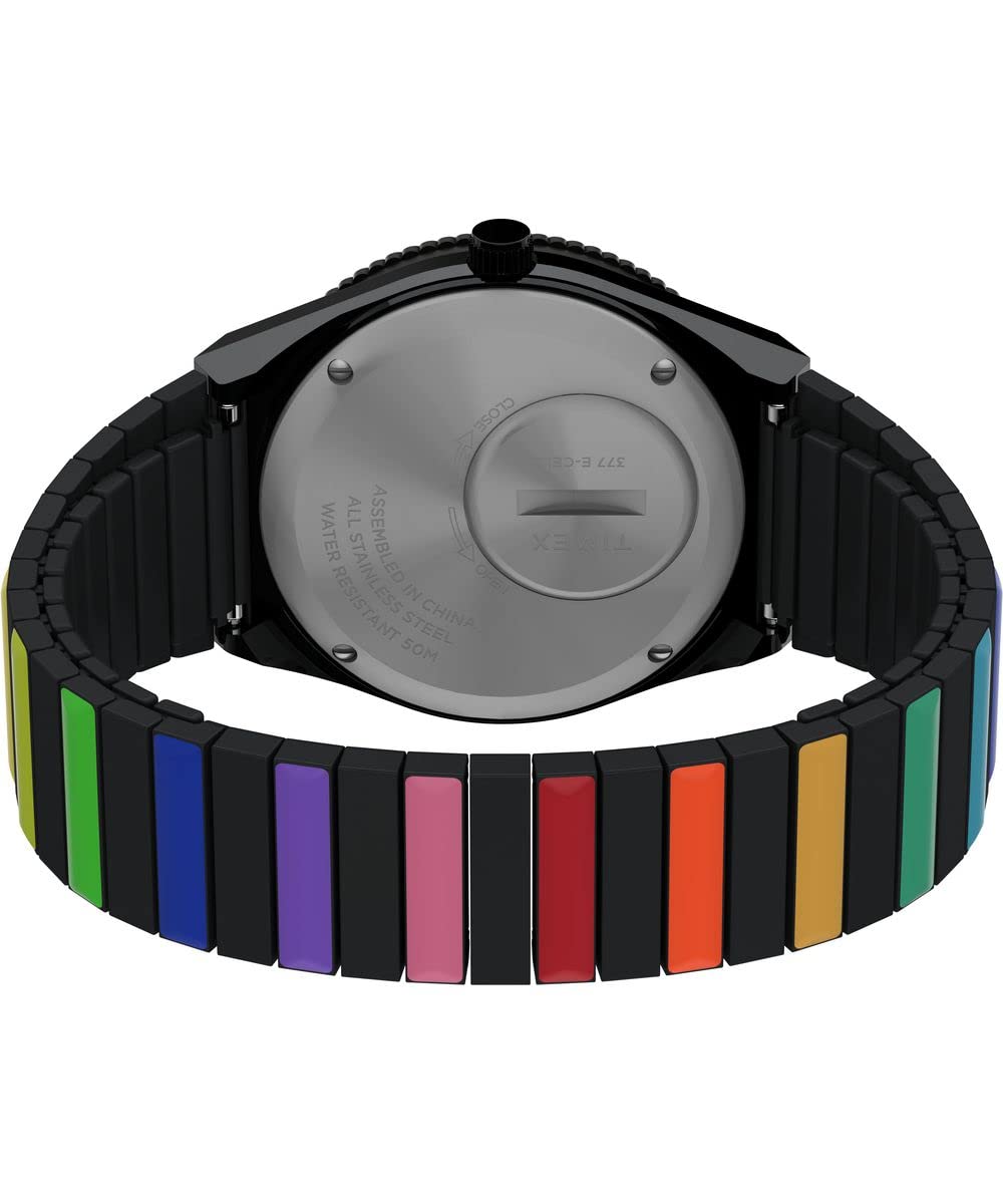 Timex Reloj Q - Reloj de 36 mm para mujer, correa de expansión de acero inoxidable negro, esfera negra, caja negra TW2V65900