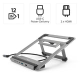 Hama | Docking Station USB-C 12 en 1 (12 Puertos, Max. Resolución: 4k, USB-A, USB-C, Ethernet, Audio 3.5mm) Gris