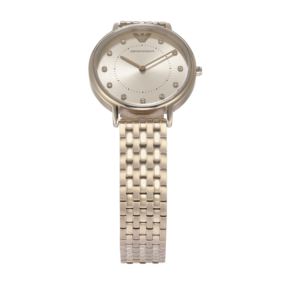 Emporio Armani Reloj de señora, movimiento de dos manecillas, caja de acero rosa de 32 mm con correa de acero, AR11062, Tono dorado claro