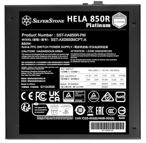 SilverStone Technology HELA 850R Platinum, Fuente de alimentación ATX Totalmente Modular PCIe 5 80 Plus Platinum 850W, SST-HA850R-PMA
