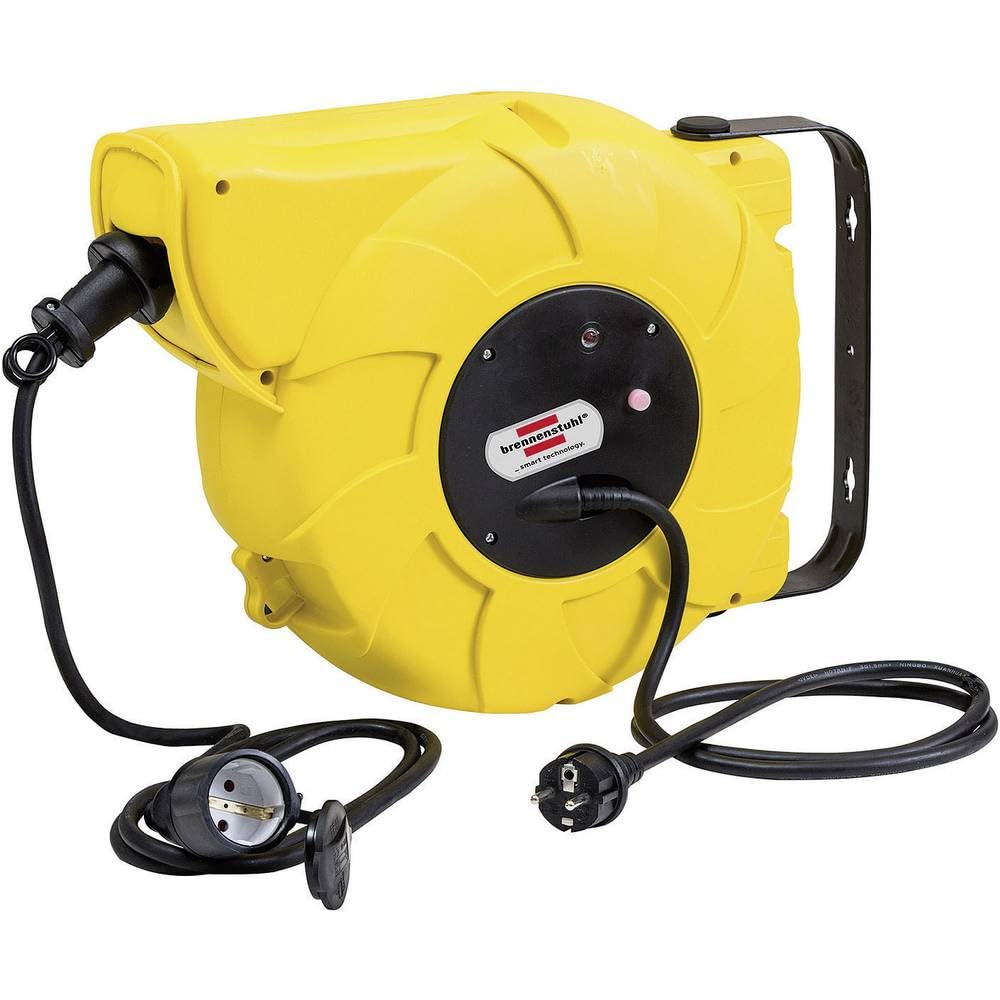 Brennenstuhl enrollacables eléctrico IP44 / enrollador de cable automático para exteriores (16+2m de cable, montable, para montaje en pared, IP44) amarillo