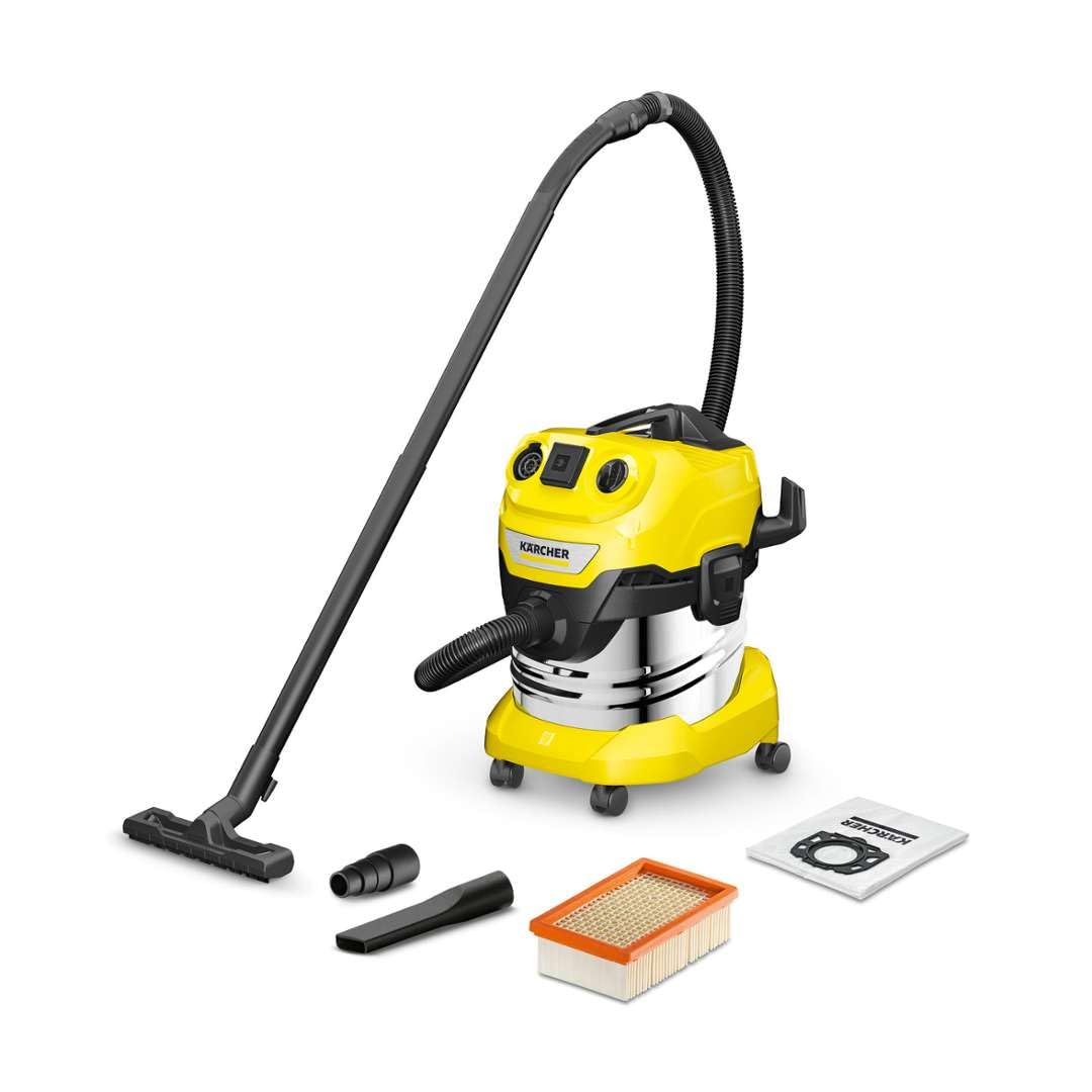 Kärcher Aspiradora en seco/húmedo WD 4 P S V-20/5/22, Potencia 1000 W, depósito Acero Inoxidable 20l, Manguera aspiración 2,2 m, función soplado, Enchufe botón automático on/Off, Bolsa Filtro Fieltro