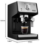 De'longhi - Cafetera de Bomba Tradicional para Espresso y Cappuccino, para Café Molido y Monodosis, 2 Tazas Simultáneamente, Depósito de Agua de 1.1l, 1100 W, ECP 33.21, Negro y Plata