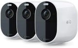 Arlo Essential Camara Vigilancia WiFi Exterior 1080p HD, Camara Vigilancia WiFi Interior, Sensor de Movimiento, Alarmas Para Casa, Prueba Arlo Secure Incluida, Visión Nocturna, 3 Cámaras, Blancas