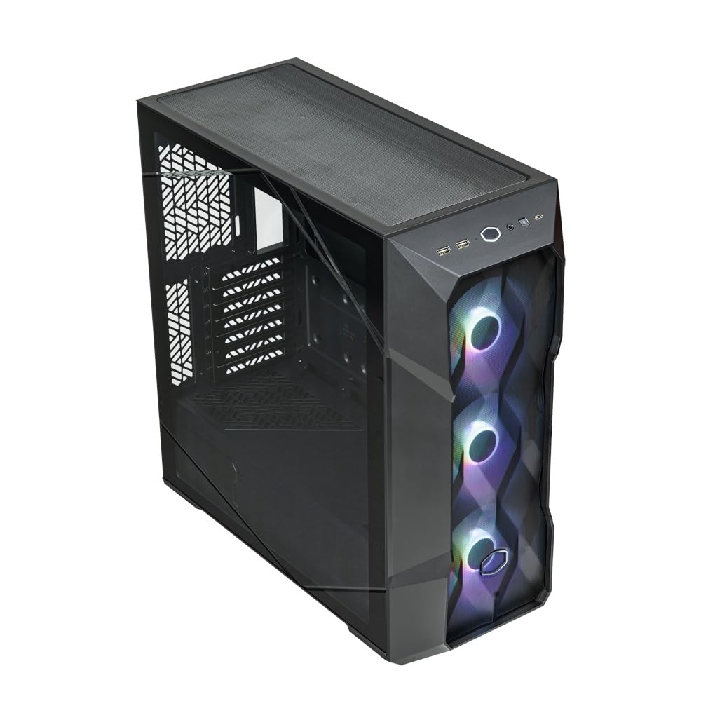 Cooler Master MasterBox TD500 Mesh V2 – Caja PC Mid-Tower E-ATX, Malla Poligonal, 3x120mm Ventiladores ARGB Preinstalados, Panel Superior Extraíble, Panel Lateral Vidrio Templado, USB C 10Gbps, Negro