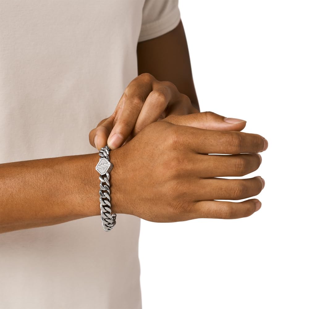 EMPORIO ARMANI Pulsera para hombre de acero inoxidable o de cuentas con cierre de langosta, Plata ceniza