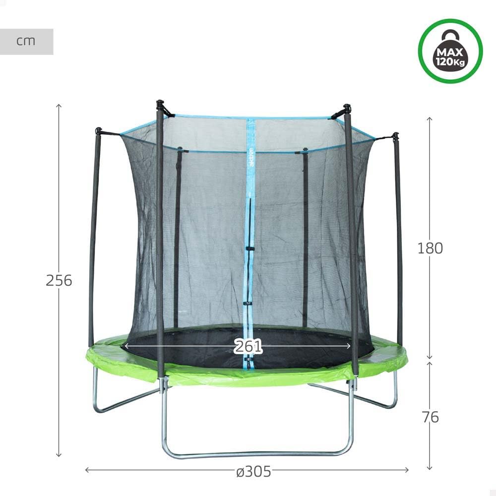 AKTIVE Cama elástica Infantil, Ø305 x 256 cm, Zona Salto Ø261 cm, Peso máximo soportado 120 kg, Borde Acolchado, Cierre Cremallera y Hebillas, Trampolín niños, +6 años, 54276