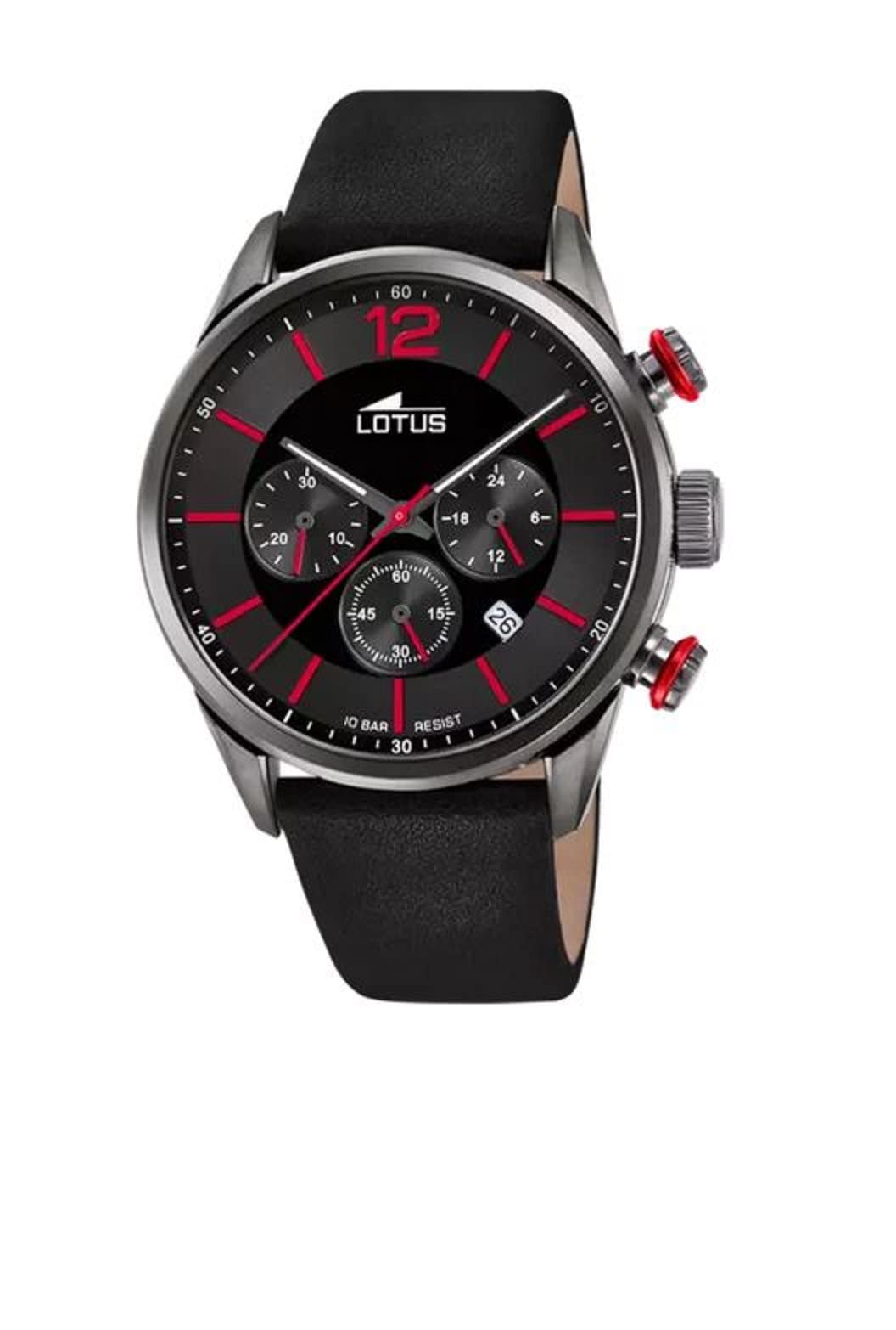 Reloj Lotus para Hombre 18687/6 Chrono Caja de Acero Inoxidable 316l Negro Correa de Cuero Negro